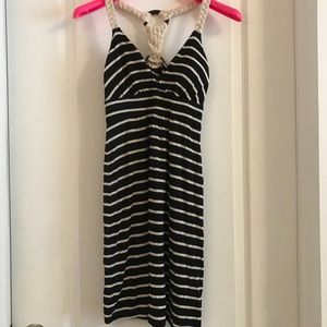Black and cream striped crochet back casual dress